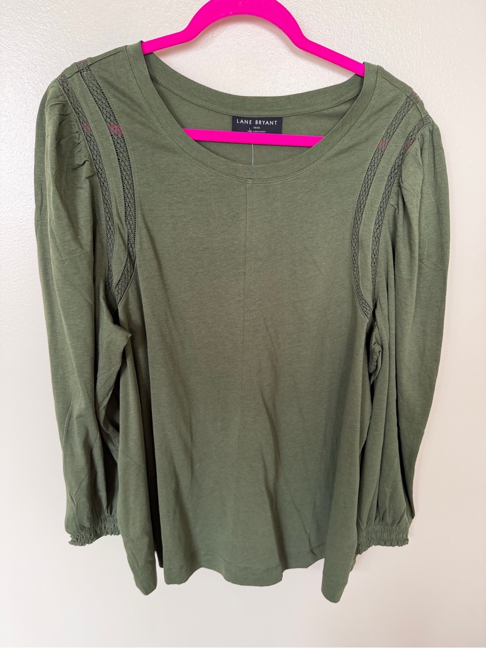 LANE BRYANT Olive Green Long Sleeve Eyelet Shoulder Tee